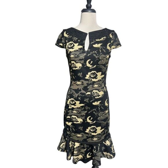 Badgley Mischka NWT Modelle Black & Gold Cocktail Dress Party Dress 6 - Picture 1 of 7